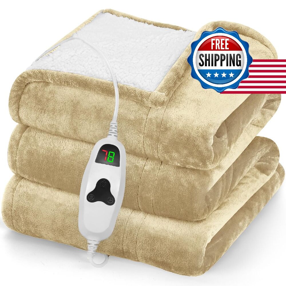 Heated Blanket Electric Throw 50"x60" Fleece 10 Heat Levels Auto-Off
